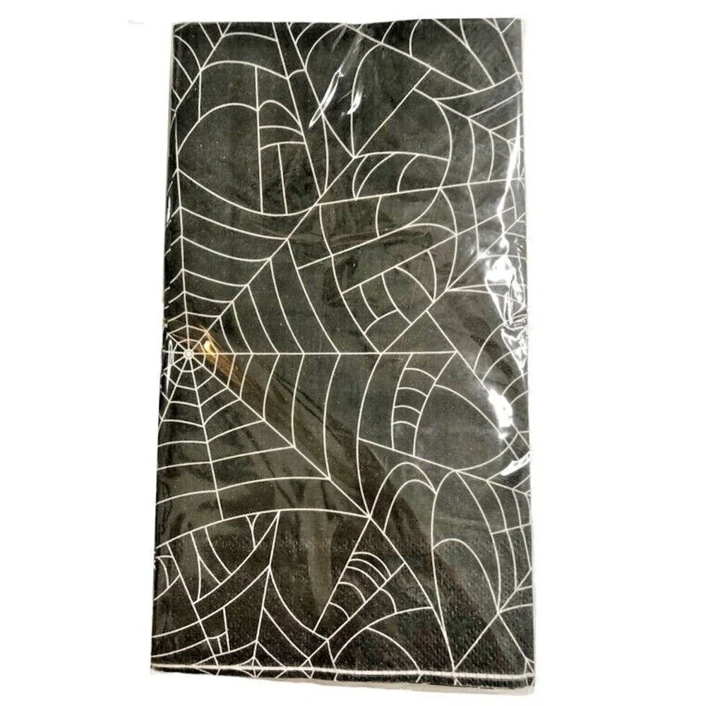 Halloween Paper Dinner Napkins Buffet Towels 32 CT Black Spider Web Decoupage